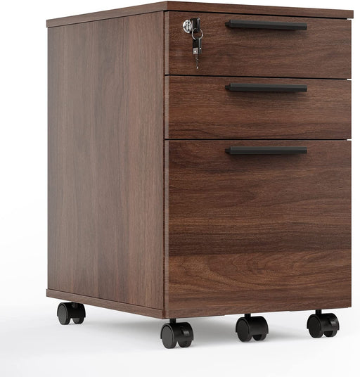 Brown Wood File Cabinet with Casters