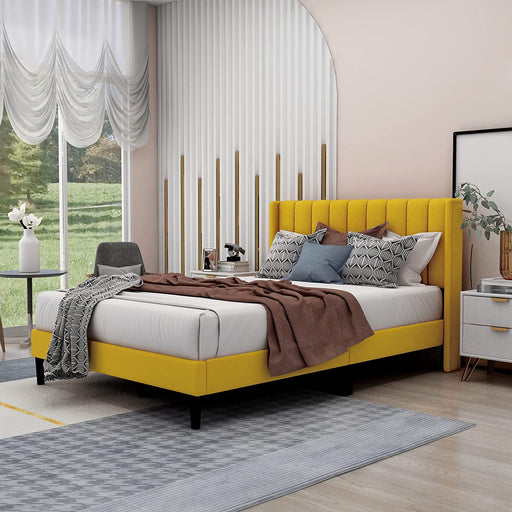 Yellow Full Upholstered Platform Bed Frame