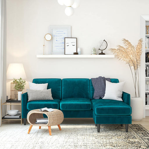 Green Velvet Reversible Sofa Sectional by Winston