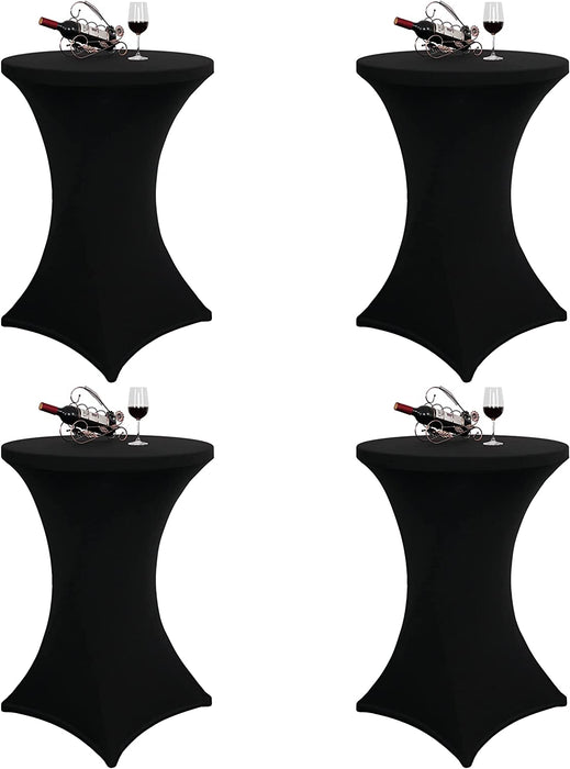 Black Spandex Cocktail Table Covers with Red Satin Belts - 4 Pack