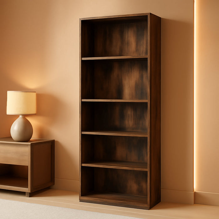 Adjustable 5-Tier Bookcase in Amber Pine