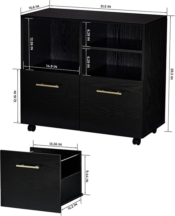 Black Mobile File Cabinet with Open Shelves