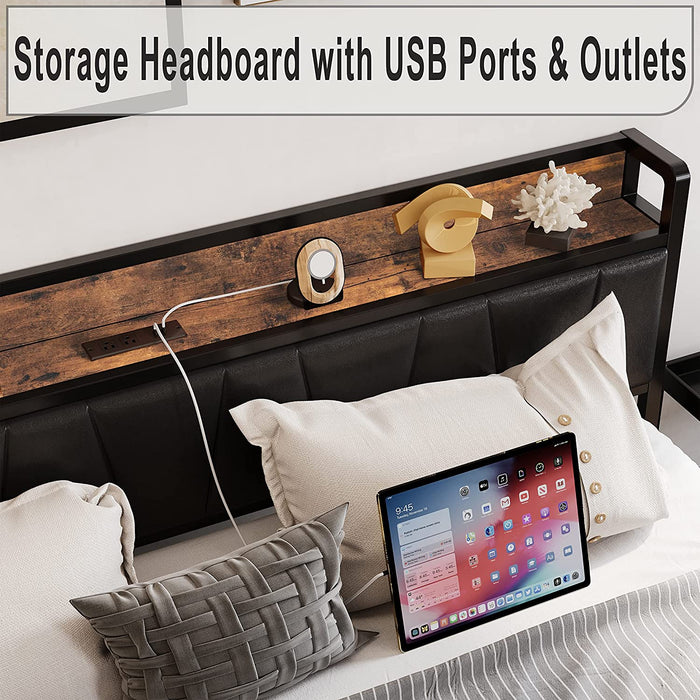 King Storage Bed Frame with Charging Station