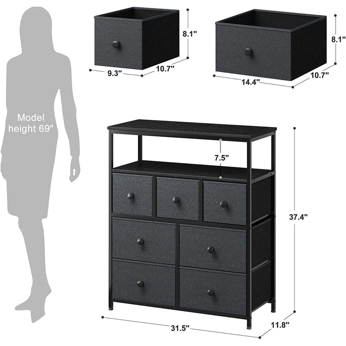 Black Grey Tall Dresser with Shelves for Bedroom & Nursery