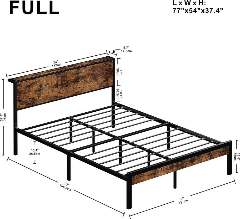 Full Size Platform Bed Frame with Headboard and Storage