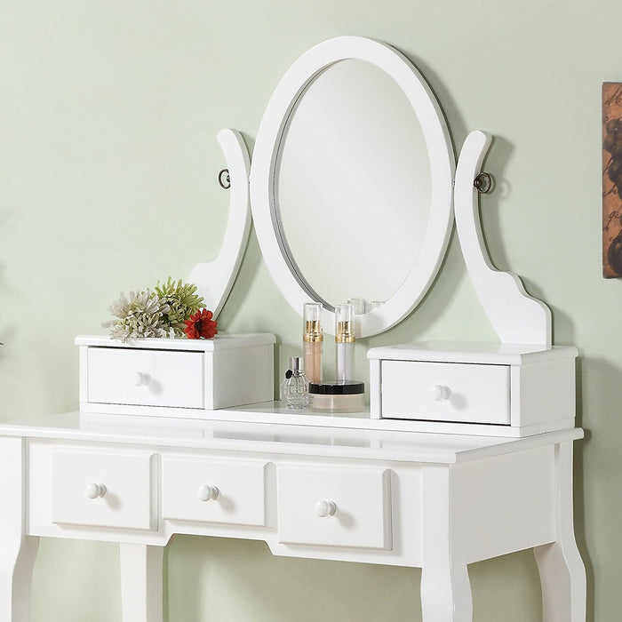 White Ashley Wood Makeup Vanity Set