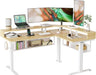 L-Shaped Standing Desk with Shelves, Triple Motors, Oak