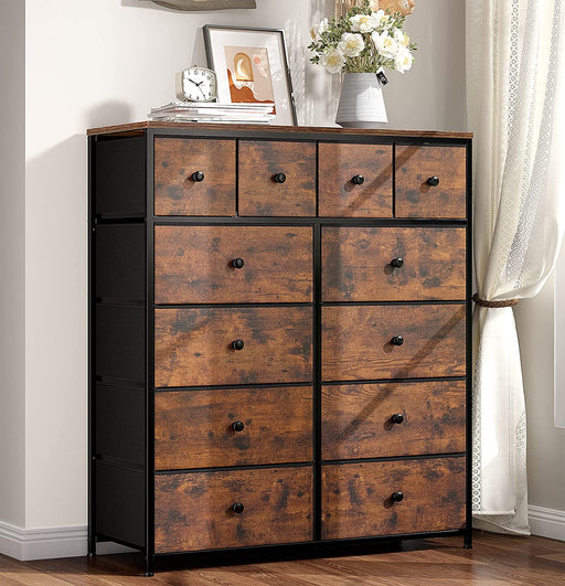 Rustic Brown 12-Drawer Fabric Tall Bedroom Dresser