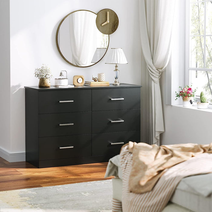 Black 6-Drawer Bedroom Dresser for Storage