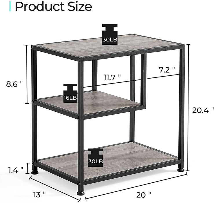 Greige 3-Tier Industrial End Table with Open Shelves