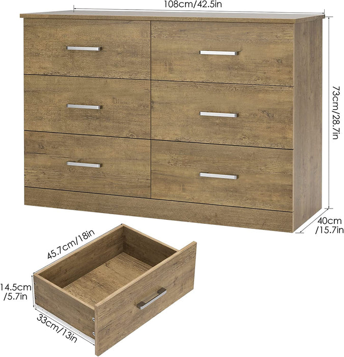 Wooden 6-Drawer Double Dresser for Bedroom Storage