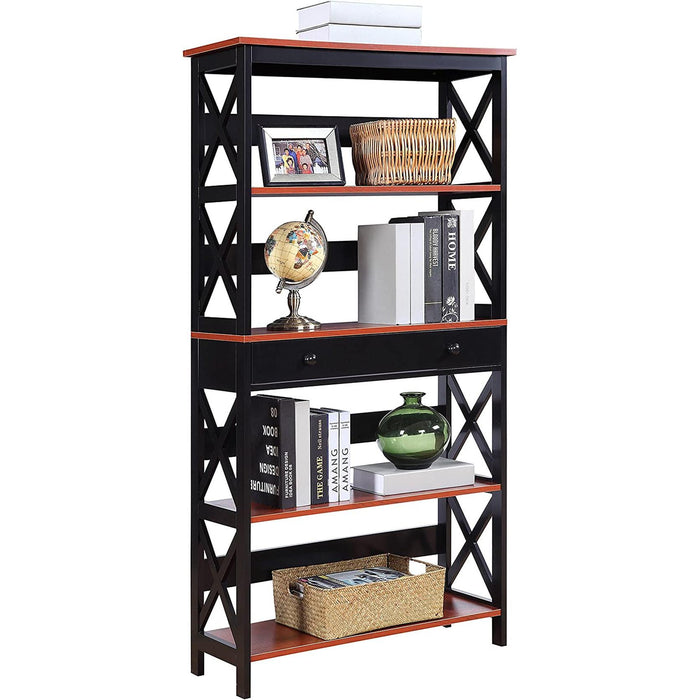 Cherry/Black Oxford Bookcase with Drawer (5 Tier)