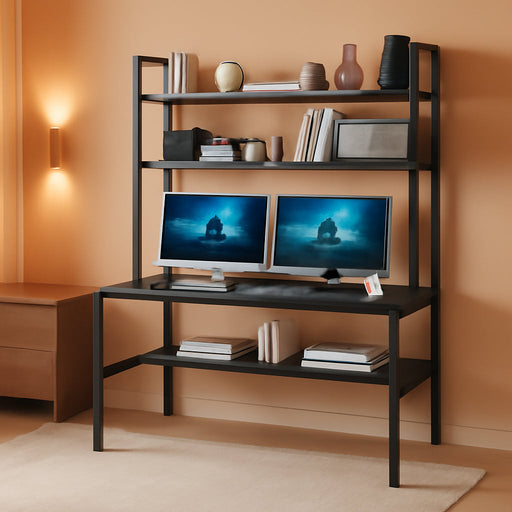 Black Computer Desk with Hutch and Bookshelf
