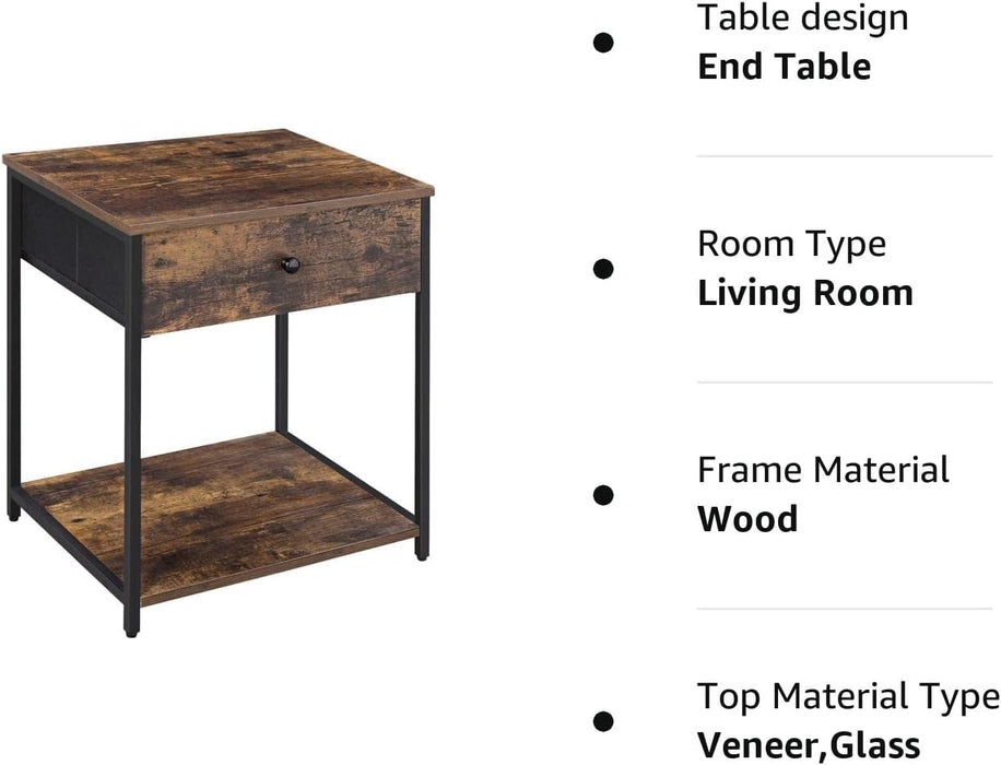 Rustic Brown and Black Nightstand with Drawer and Shelves