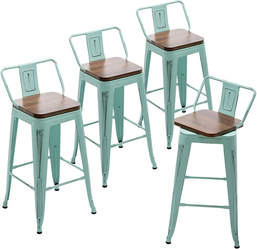 Distressed Blue Industrial Metal Barstools, Set of 4