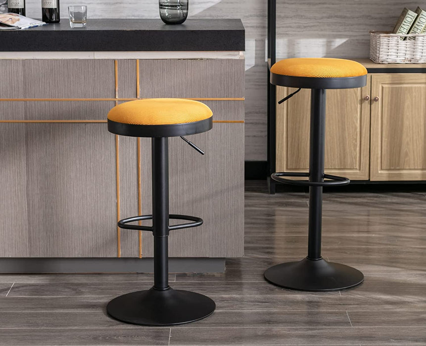 Yellow Fabric Swivel Barstools, Set of 2