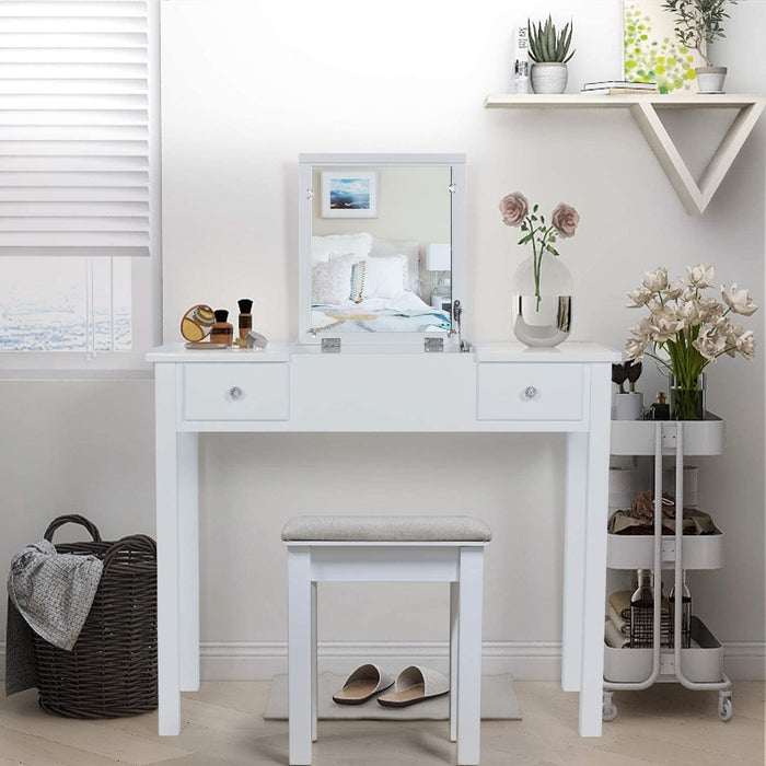 Flip Top Mirror Vanity Desk with Storage