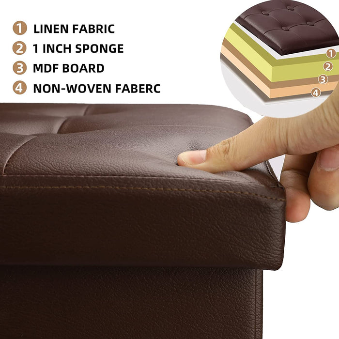 Brown Folding Ottoman with Storage and Footrest
