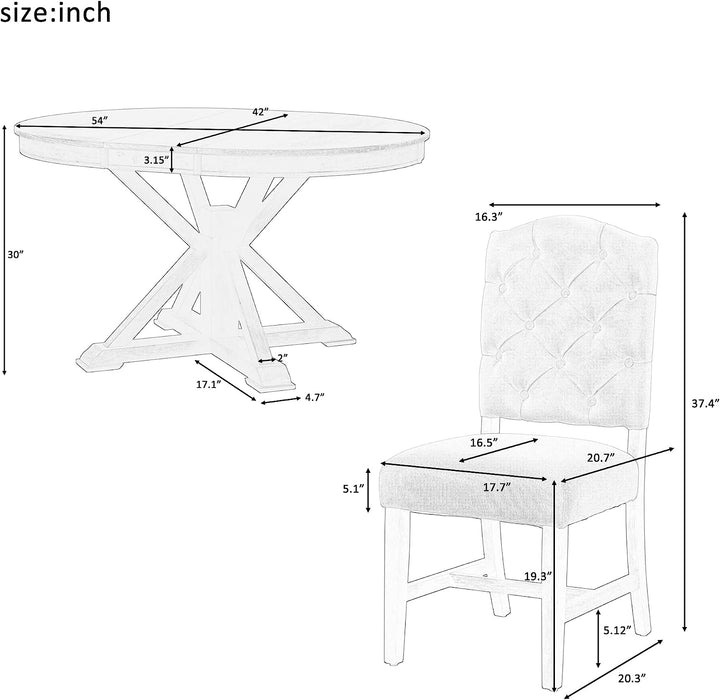 Farmhouse 5-Piece Dining Table Set with Extendable Table and 4 Comfortable Upholstered Chairs