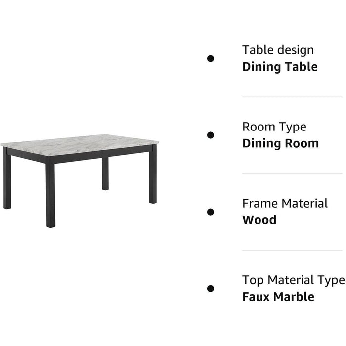 6-Person Dining Table with Faux Marble Top, Black Base