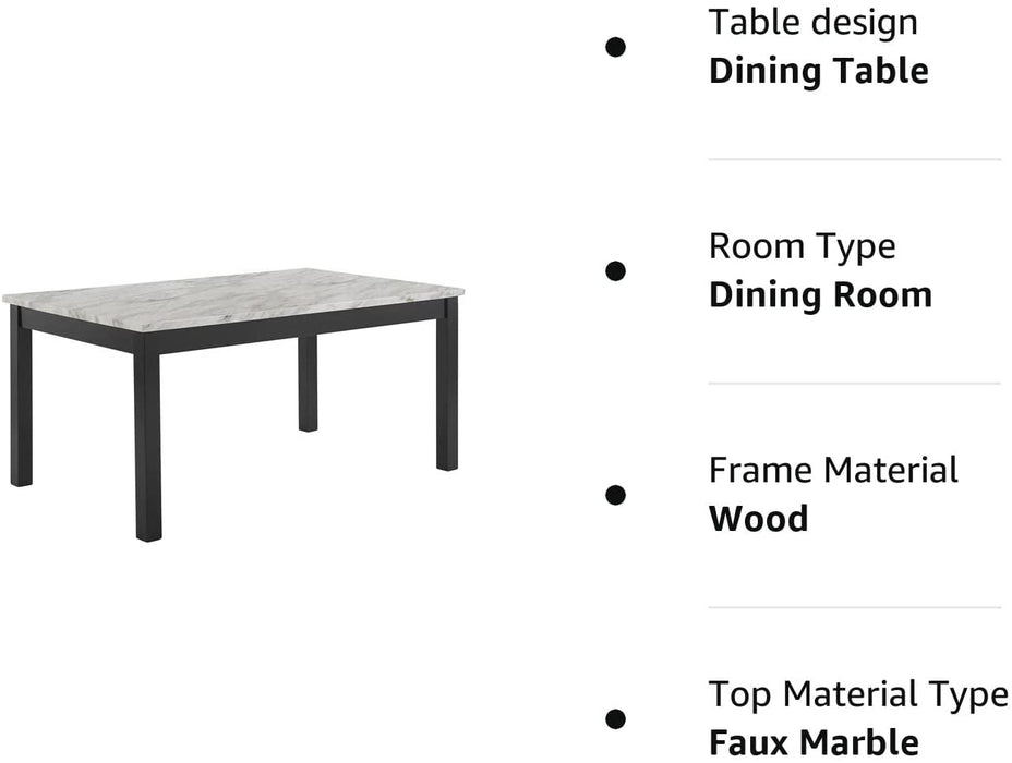 6-Person Dining Table with Faux Marble Top, Black Base