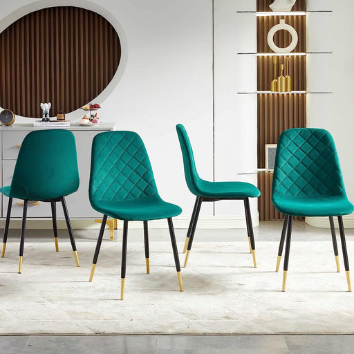 5-Piece Modern Dining Table Set with Dark Green Velvet Chairs