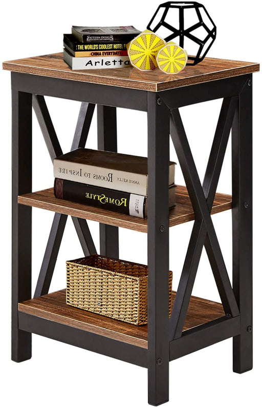 Brown X-Design Nightstand with Storage Shelf