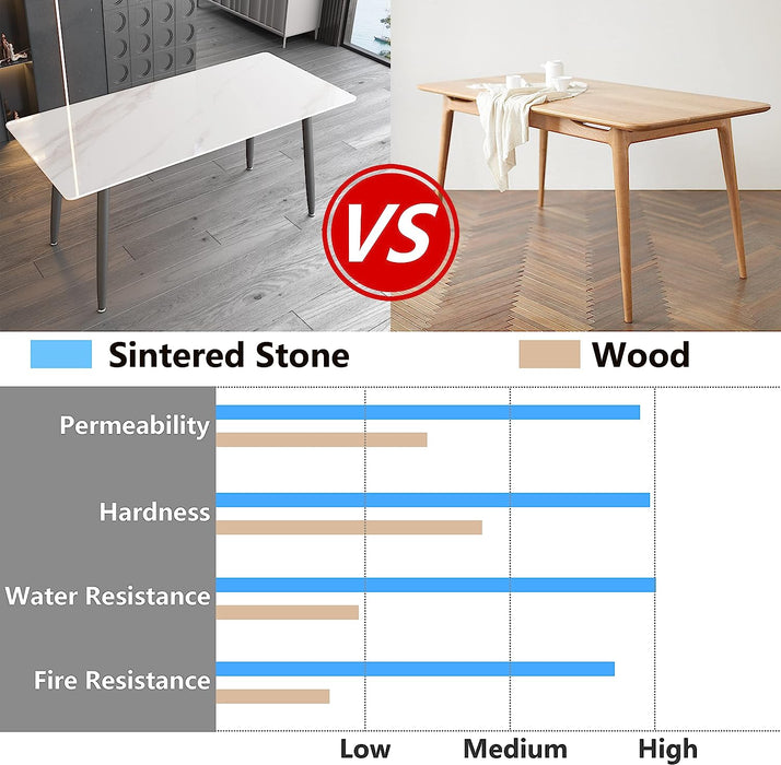 Dining Table with Sintered Stone Table Top and Metal Legs