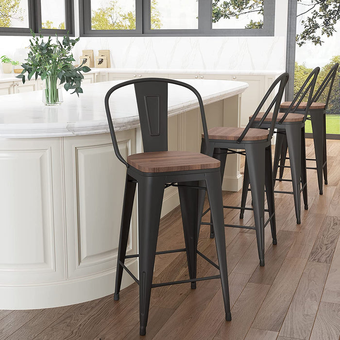 Matte Black Metal Barstools, Set of 4