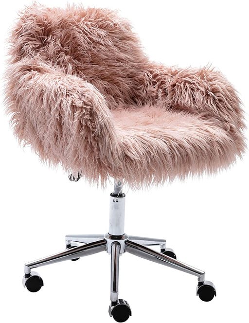 Pink Faux Fur Swivel Chair with Wheels