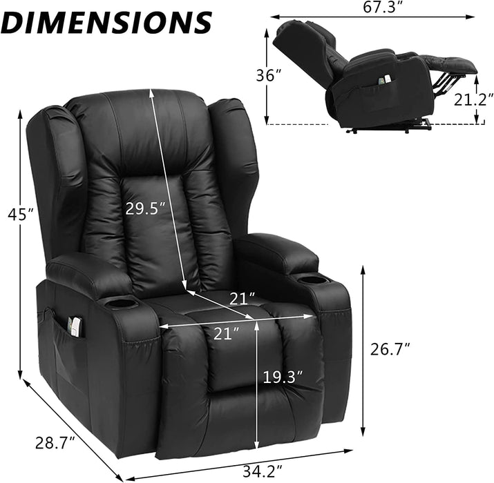 Black PU Leather 360-Degree Swivel Massage Recliner