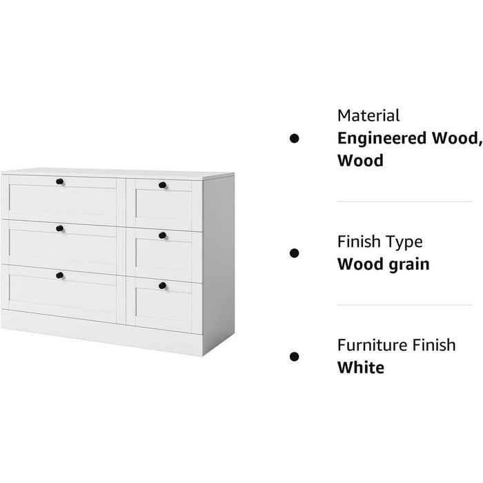 Modern White 6 Drawer Chest of Drawers
