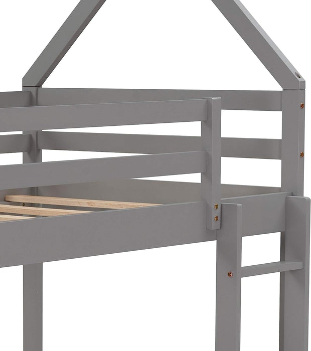 House Shaped Bunk Bed Twin over Twin, Low, Grey