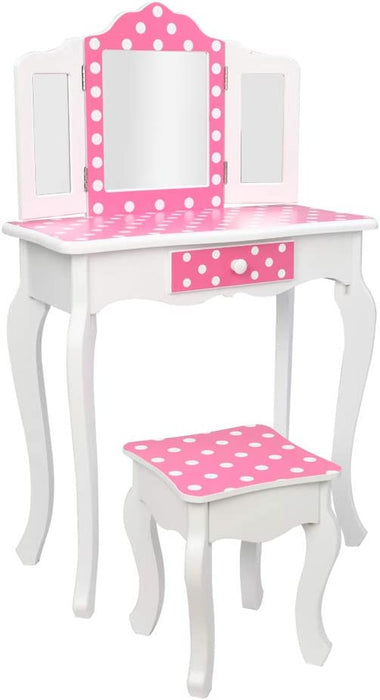 Kids Vanity Table and Chair Set with Mirror