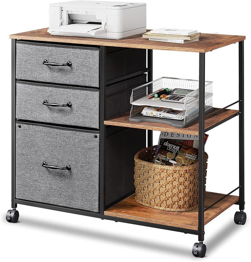 Rustic Brown Mobile File Cabinet with Open Storage