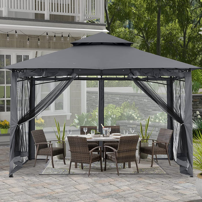 Outdoor Gazebo with Aluminum Frame and Netting - Grey