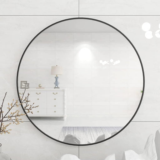 Large Black Aluminum Alloy Circle Wall Mirror