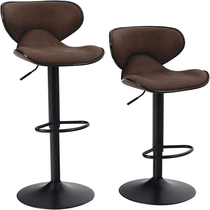 Brown PU Leather Swivel Bar Stools Set of 2 with Back