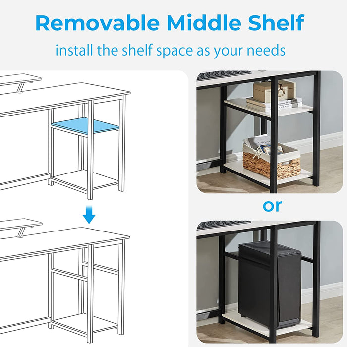 Small White Desk with Monitor Stand and Storage