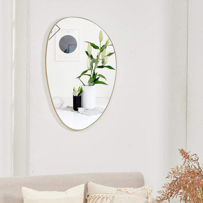 Irregular Large Decorative Wall Mirror - Asymmetrical Oval Mirror for Living Room, Gold Framed Wavy Wall Hanging Mirror for Bedroom, Abstract Mirror for Entryway, Modern Curved Mirror for Home