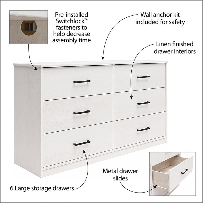 Edgewater 6-Drawer Dresser in White Oak