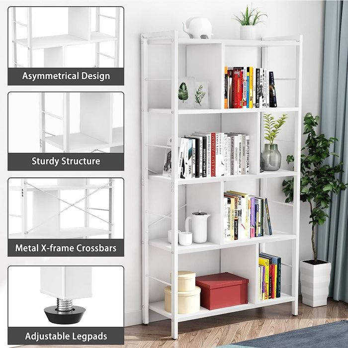 5-Tier Industrial Bookcase with Wood and Metal Frame