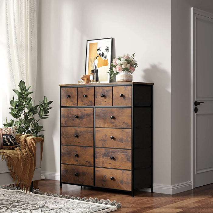 12-Drawer Rustic Brown Fabric Tall Dresser