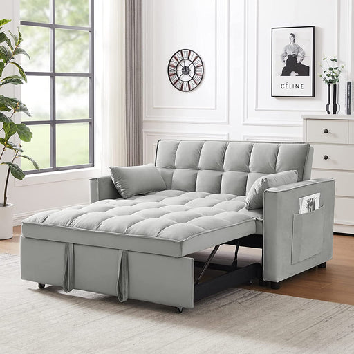 Grey Velvet Sofa Bed with Adjustable Backrests