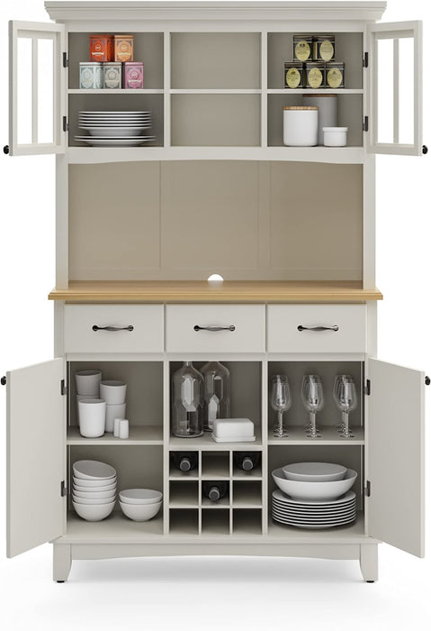 Off-White Server with Hutch and Wood Top