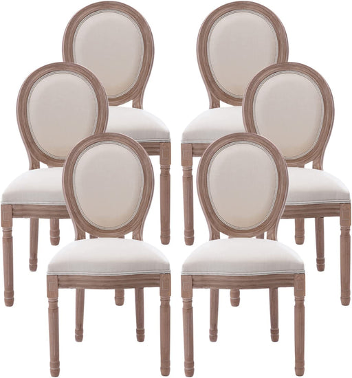 Beige French Vintage Farmhouse Dining Chairs Set of 6