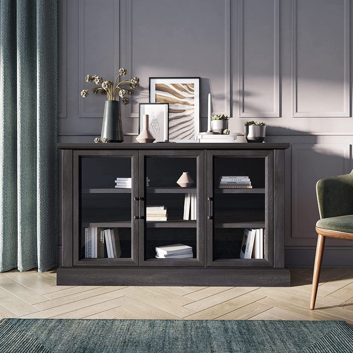 Rustic Gray Wood Sideboard with Glass Doors