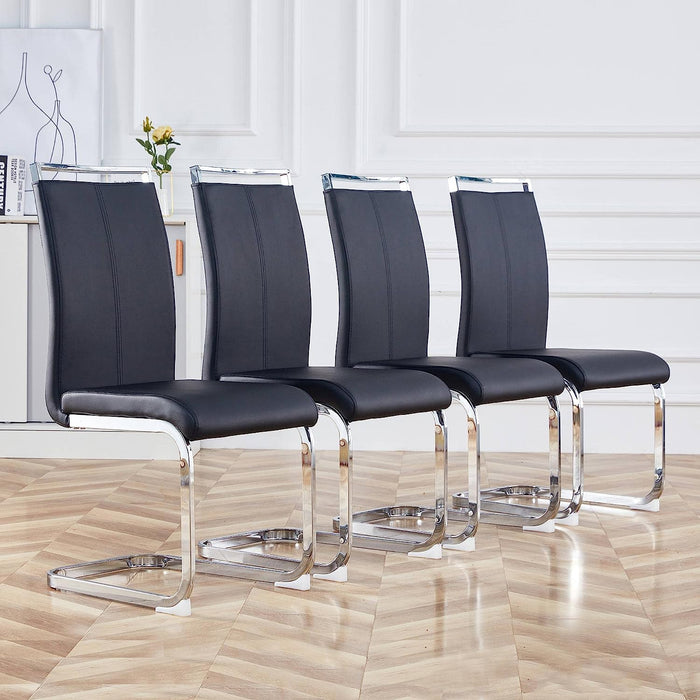 Black Metal Dining Chairs Set of 4 with Faux Leather Padded Seat