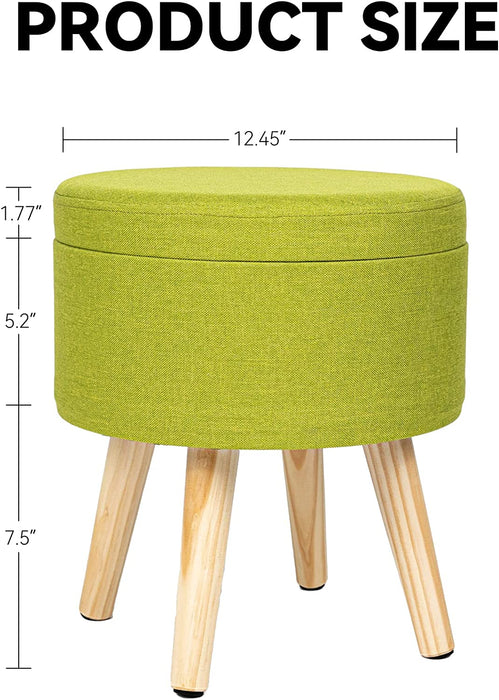 Linen Footstool with Wood Legs for Living Spaces