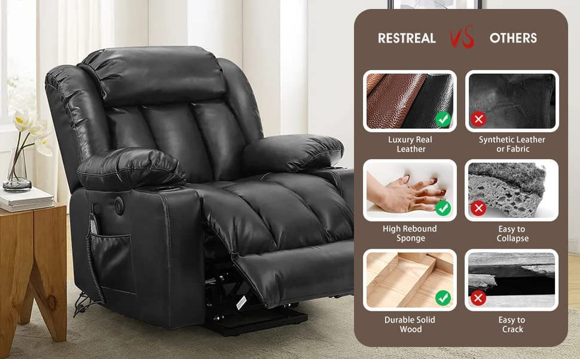 Black Power Lift Recliner with Heat & Massage